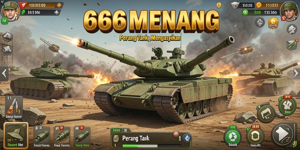 Tampilan antarmuka <strong>666MENANG</strong> menampilkan pertempuran tank yang epik.