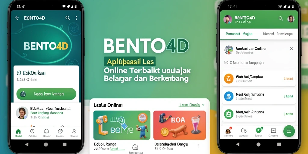 Tampilan antarmuka aplikasi BENTO4D untuk Les Online yang interaktif.