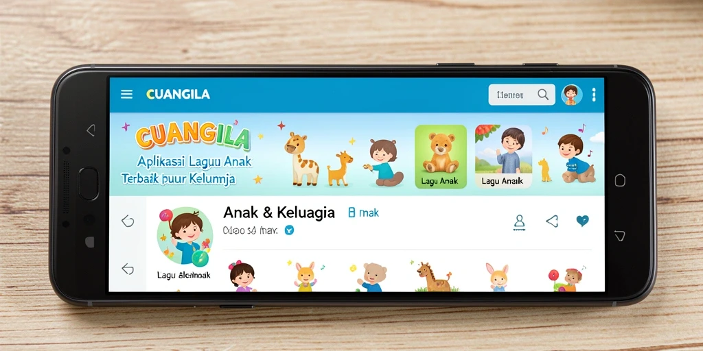 Tampilan antarmuka aplikasi CUANGILA dengan pilihan lagu anak yang menarik.