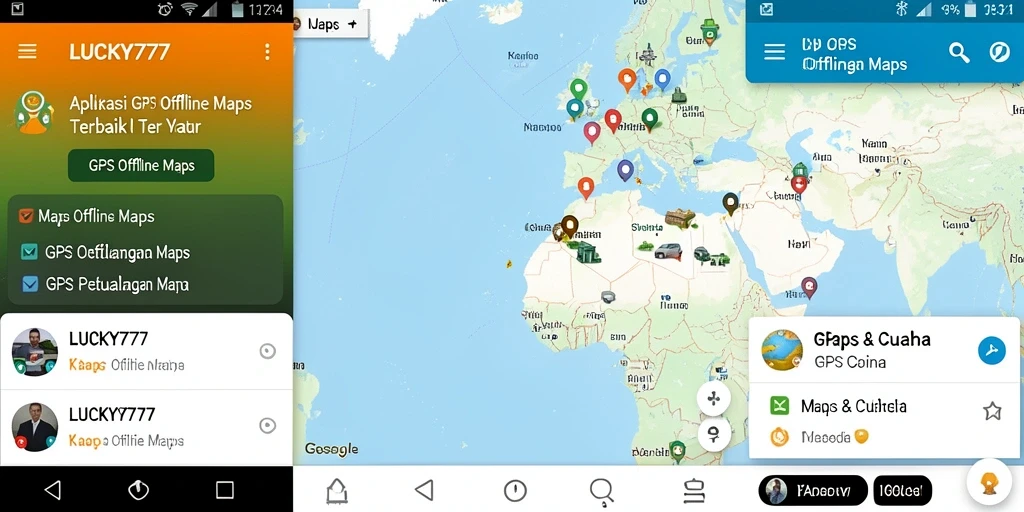 Tampilan antarmuka pengguna LUCKY777 saat menggunakan GPS Offline Maps.