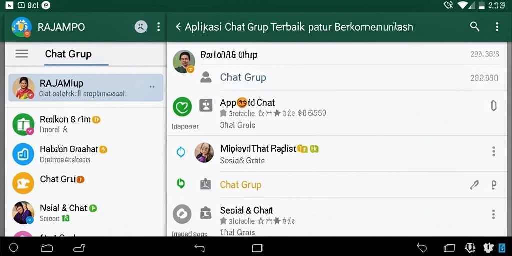 Tampilan antarmuka RAJAMPO dengan berbagai fungsi Chat Grup.